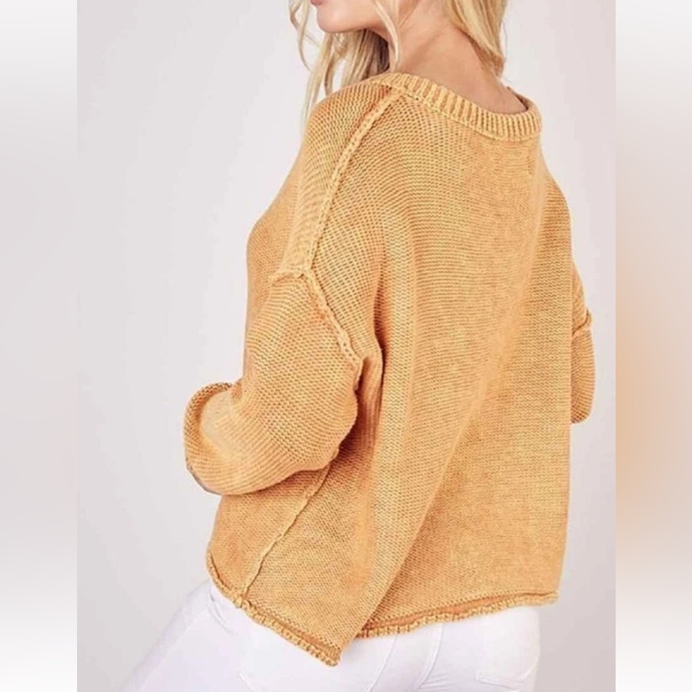 Mustard Seed Yellow Crew Neck Sweater with Ribbed Trim